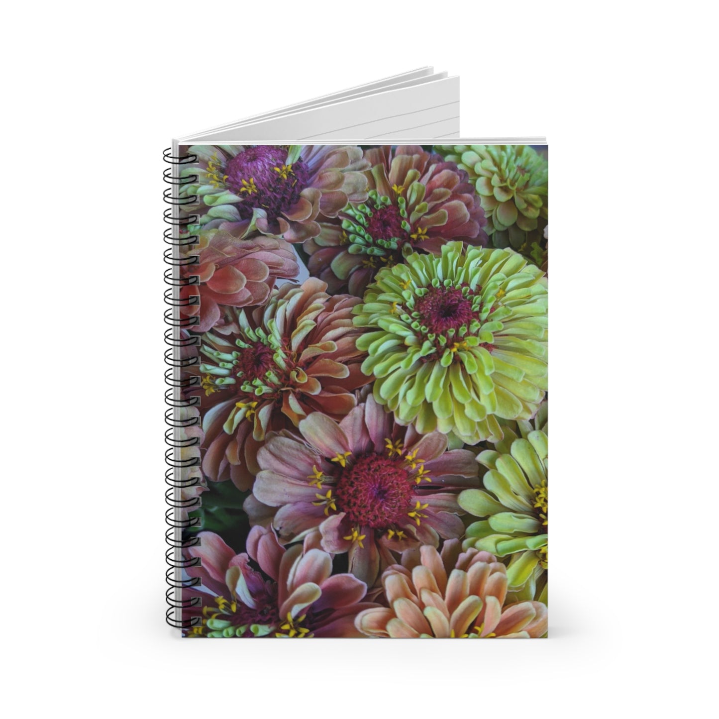 Spiral Notebook - Ruled Line - Lime Red Zinnias