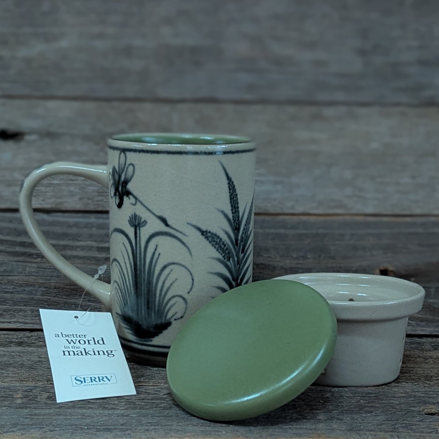 Fair-Trade Dragonfly Ceramic Tea-Infuser Mug